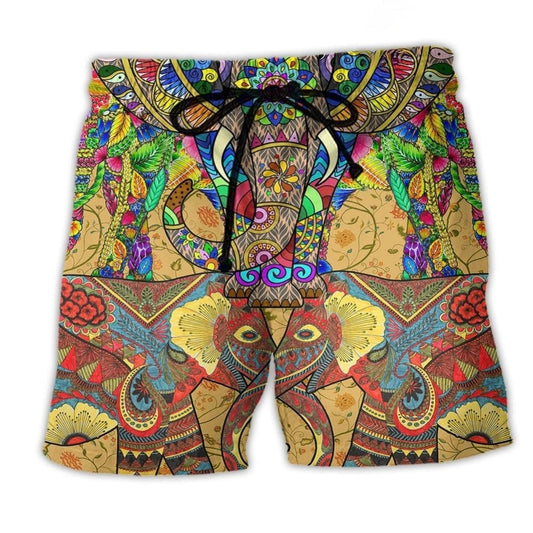 Colorful Elephant Artistic Style - Beach Short