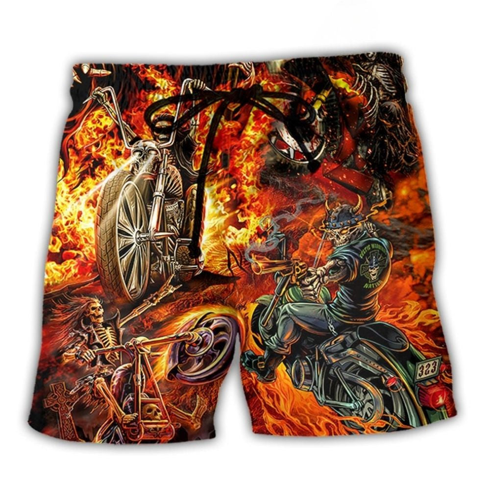 Motorcycle Skull Fire Burning – Beach Short
