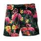 Flamingo Couple Floral Love - Beach Short