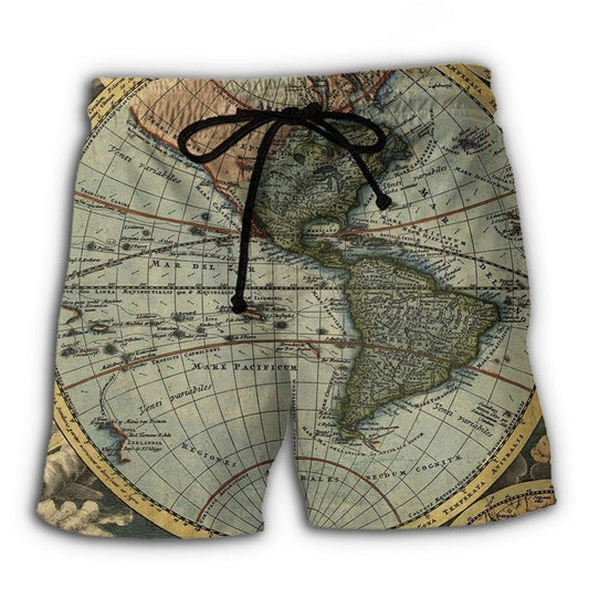 Vintage World Map Geography Art – Beach Short