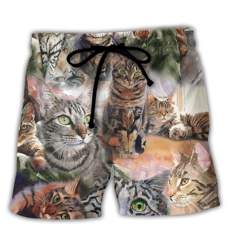 Tabby Cat Artistic Daily Portrait - Beach Short