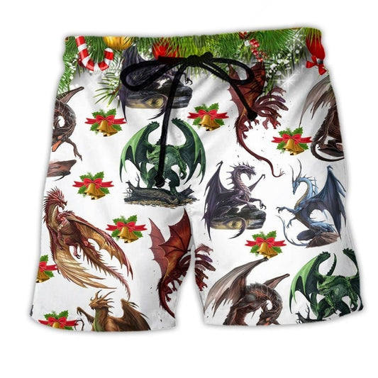 Dragon Christmas Bells Festive Fantasy Art – Beach Short