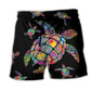 Turtle Love Ocean Hippie Black Style - Beach Short