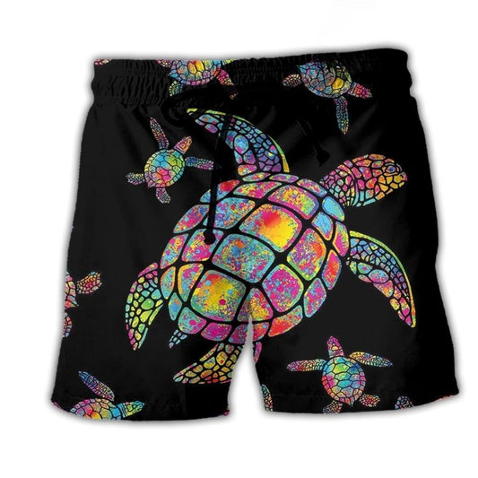 Turtle Love Ocean Hippie Black Style - Beach Short