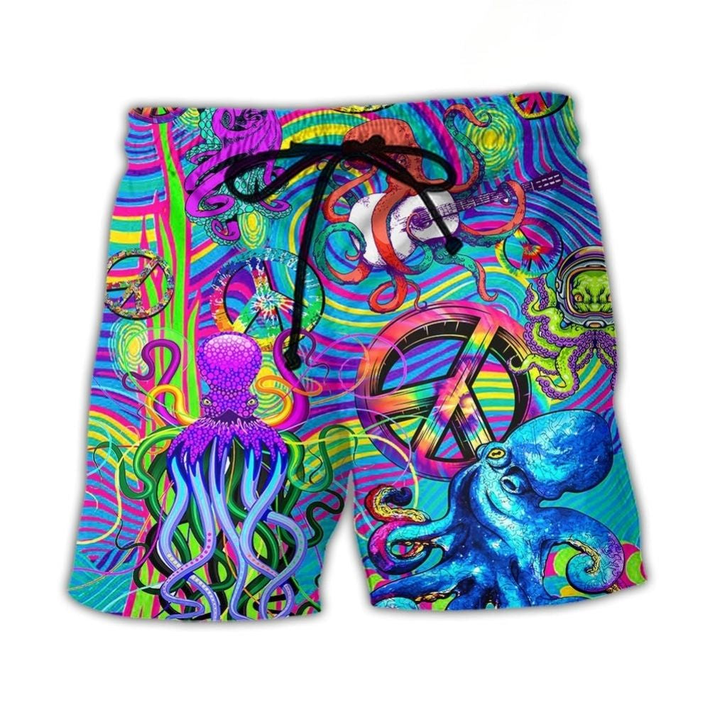 Hippie Funny Octopus Colorful Tie Dye Art Style - Beach Short