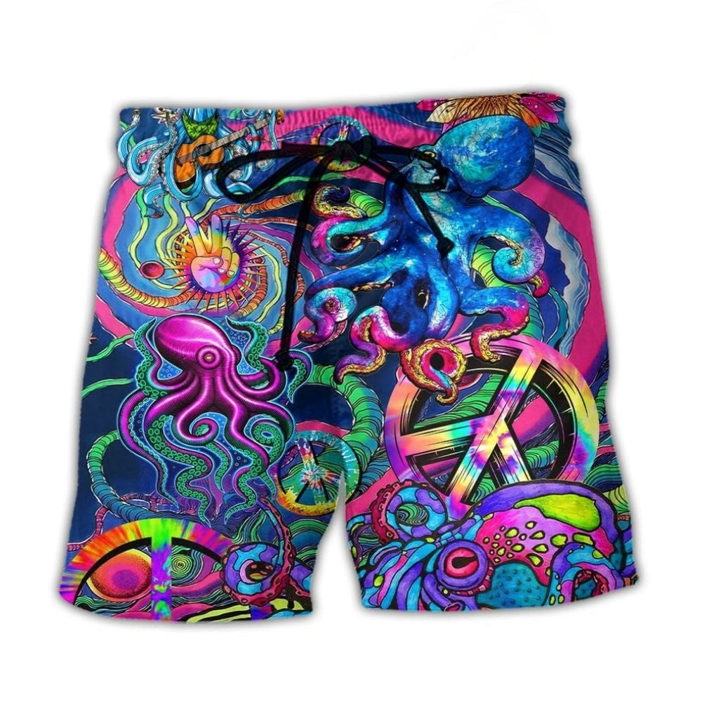 Hippie Funny Octopus Colorful Tie Dye Style - Beach Short