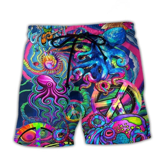 Hippie Funny Octopus Colorful Tie Dye Style - Beach Short