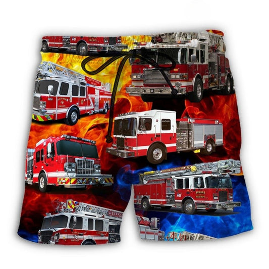 Fire Truck Firefighter Life Tribute Art – Beach Short