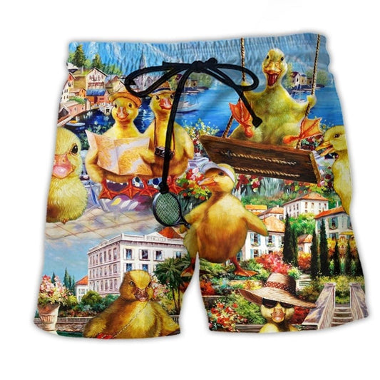 Duck Adventure Funny Wildlife Art – Beach Short