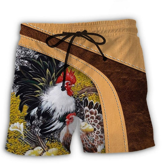 Old Rooster And Cute Chick Farm – Beach Short