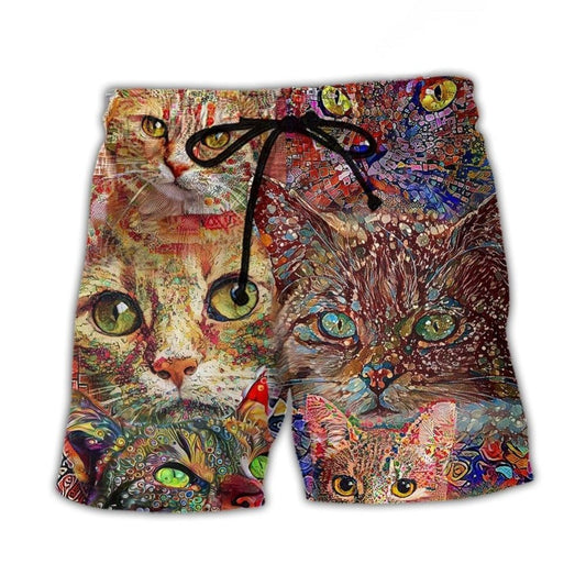 Funny Colorful Cat Art Lover – Beach Short