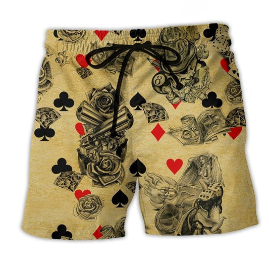 Floral Skull Poker Gambling Art – Beach Short