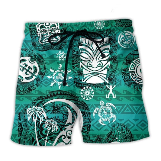 Tiki Turtle Green Art Style – Beach Short
