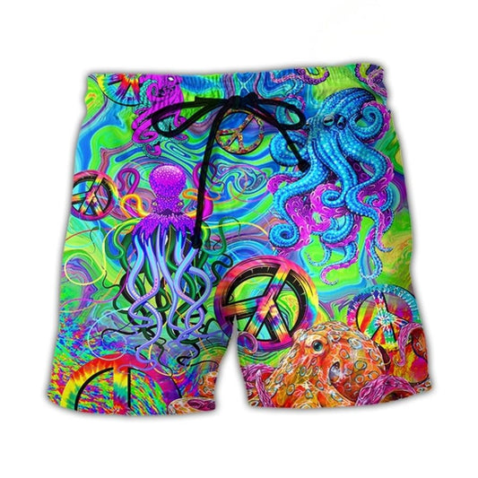 Hippie Funny Octopus Colorful Tie Dye - Beach Short