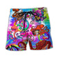 Hippie Funny Octopus Colorful Happy Tie Dye Art Style - Beach Short