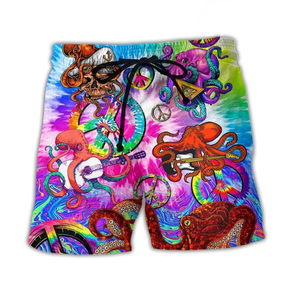 Hippie Funny Octopus Colorful Happy Tie Dye Art Style - Beach Short