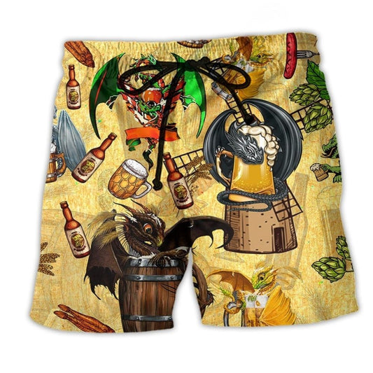 Dragon Beer Humor Fantasy Party Art – Beach Short