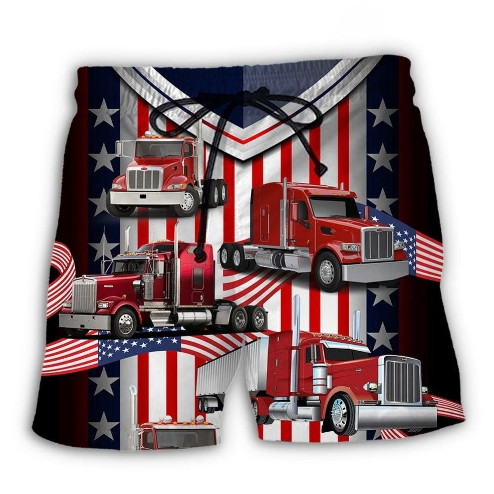 USA Flag Truck Driver Patriotic Style – Beach Short