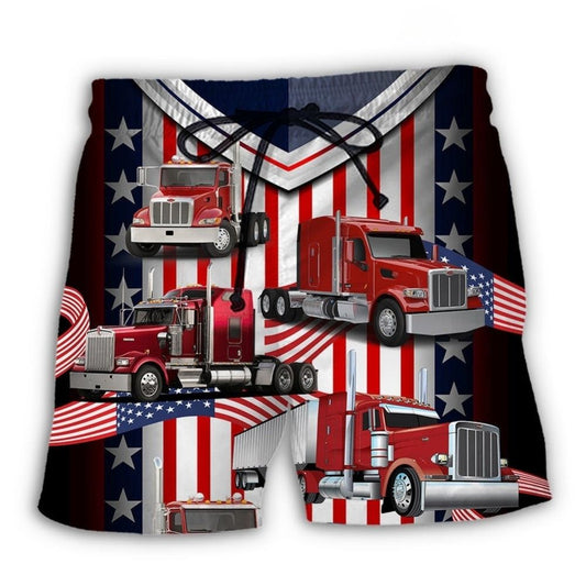 USA Flag Truck Driver Patriotic Style – Beach Short