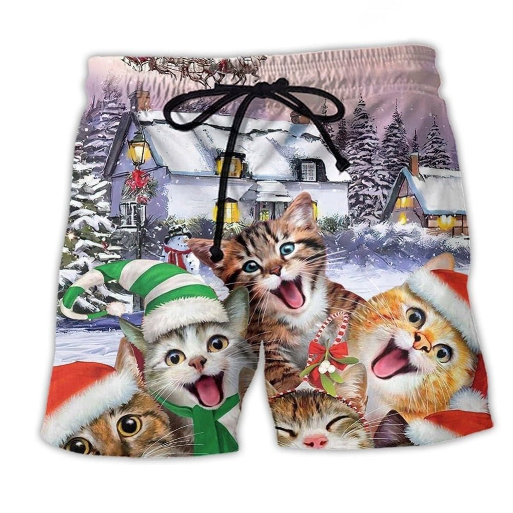 Christmas Cat Love Message Art – Beach Short