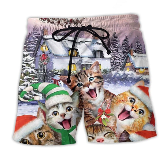 Christmas Cat Love Message Art – Beach Short