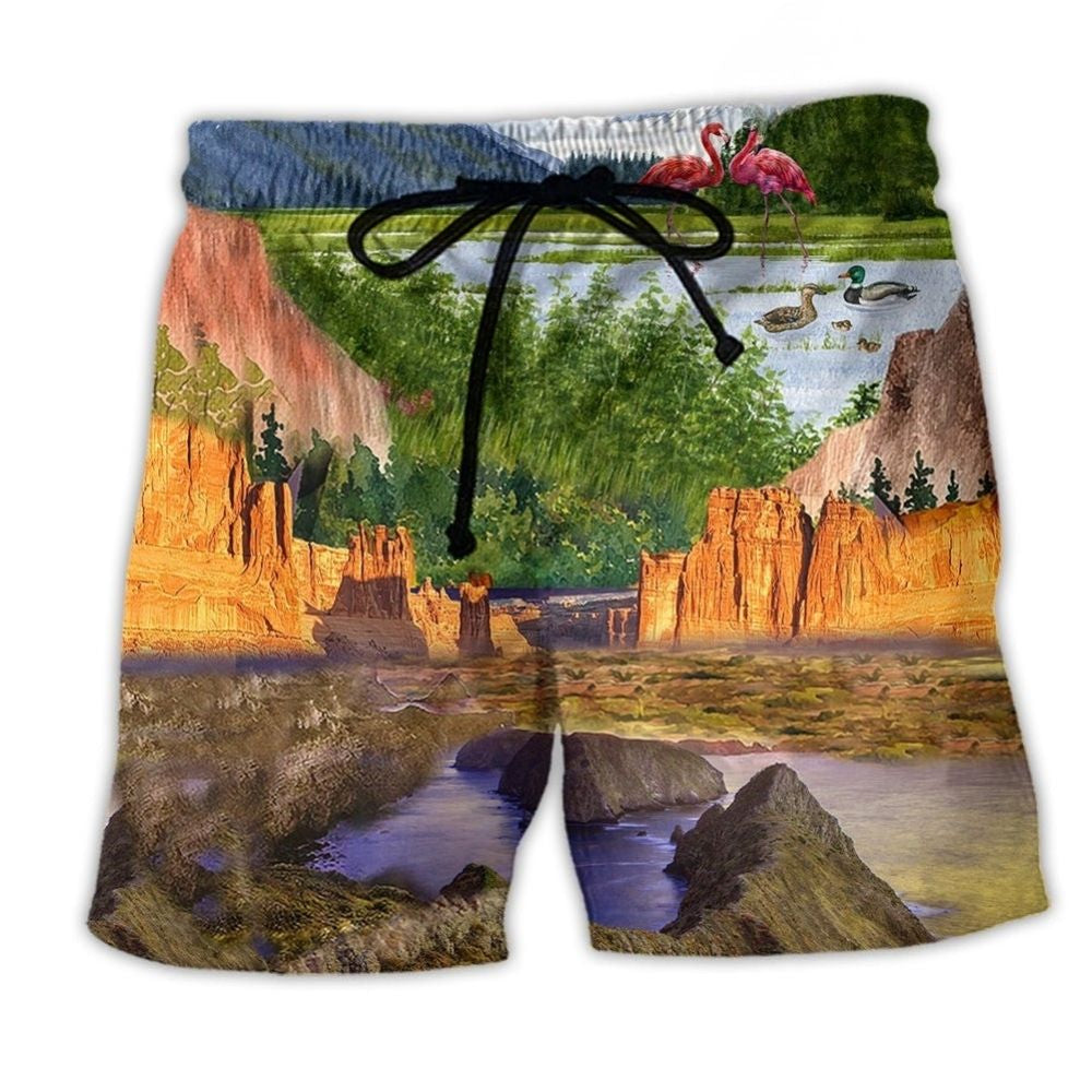 Camping Flamingo Landscape – Beach Short