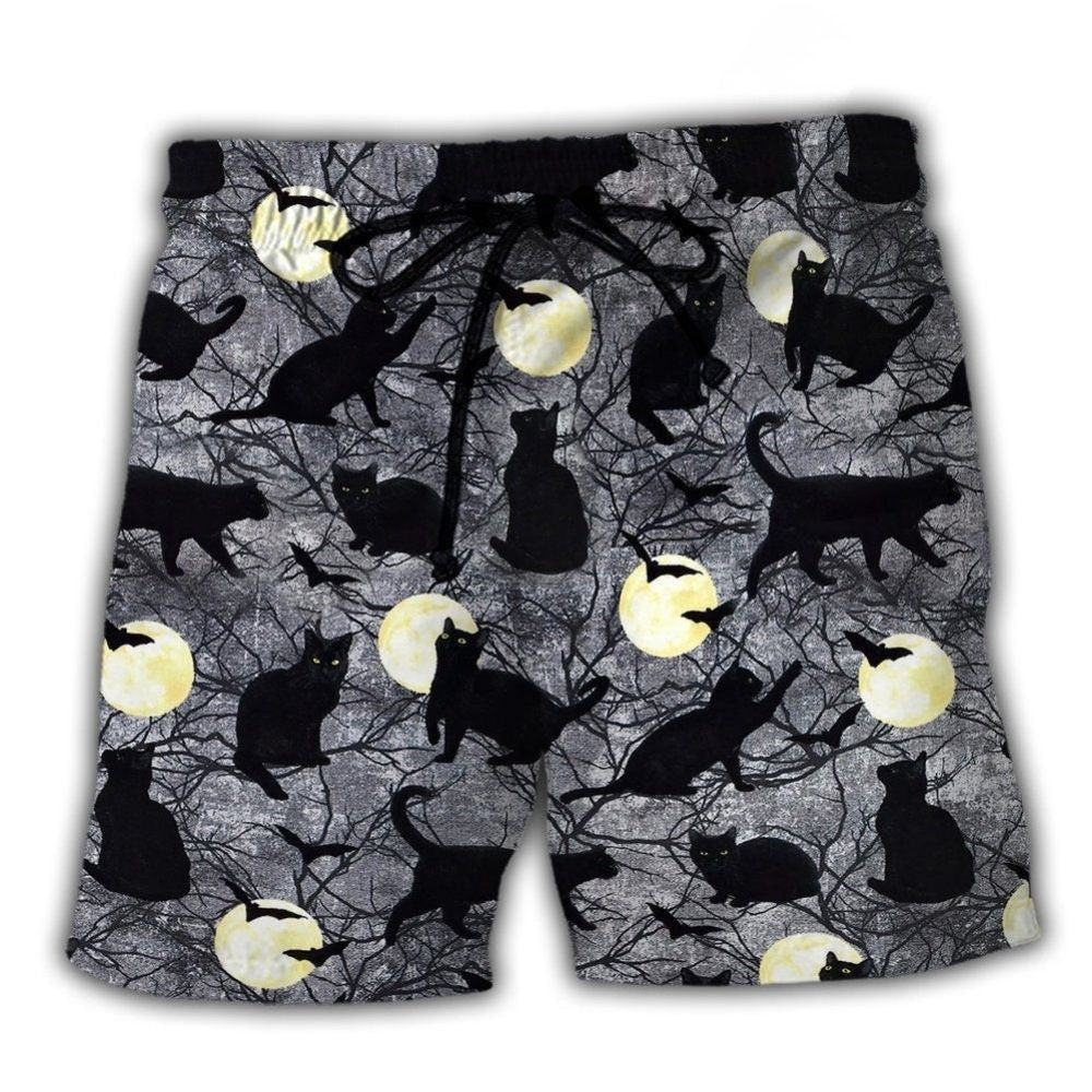Halloween Black Cat Moon Pattern – Beach Short