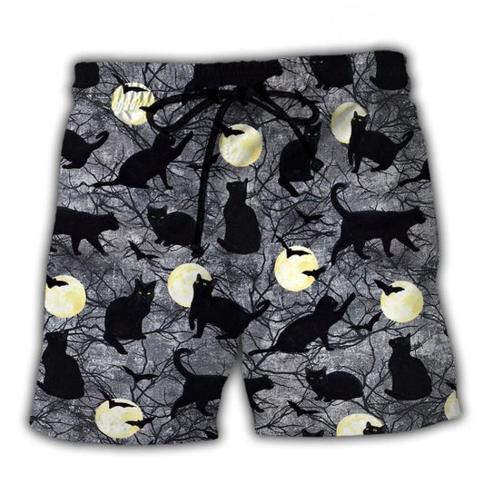 Halloween Black Cat Moon Pattern – Beach Short