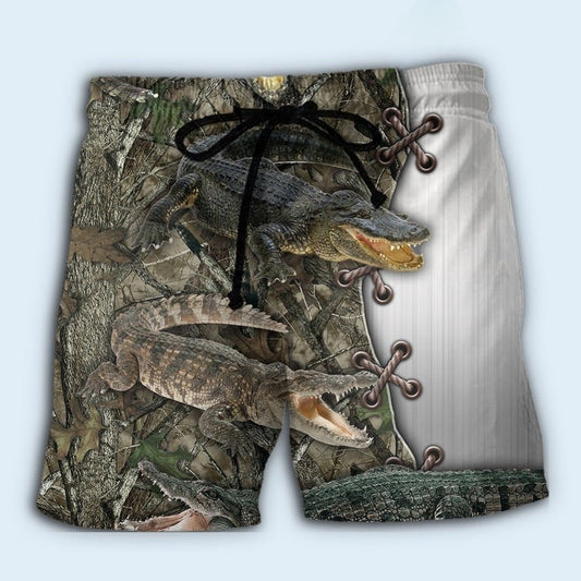 Crocodile Hunting Wildlife Art - Beach Short
