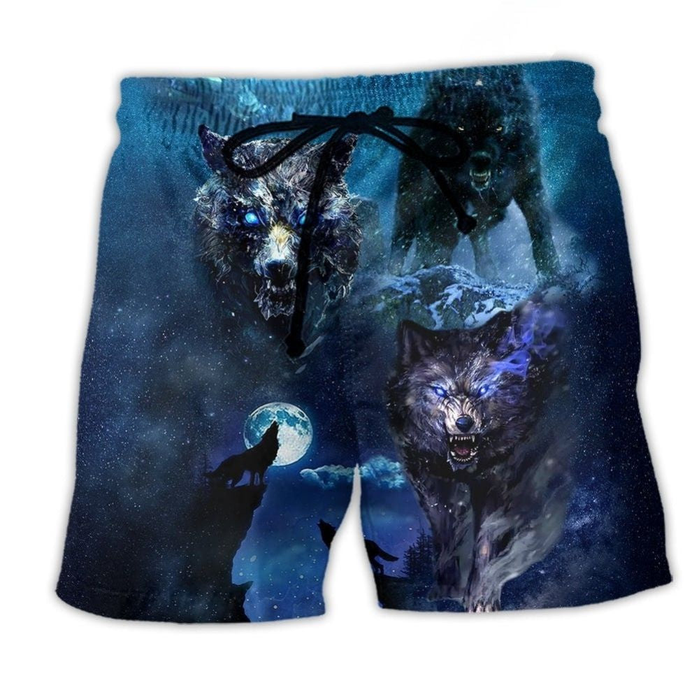 Wolf Survival Quote Blue Night - Beach Short