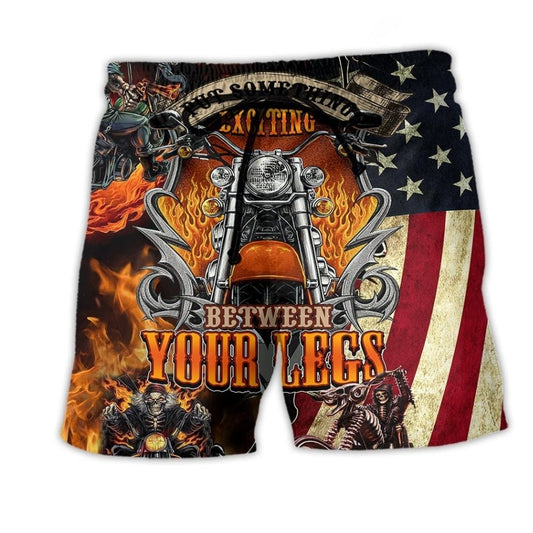 Motorcycle Put Something Exciting Between Your Legs Ride Quote - Beach Short