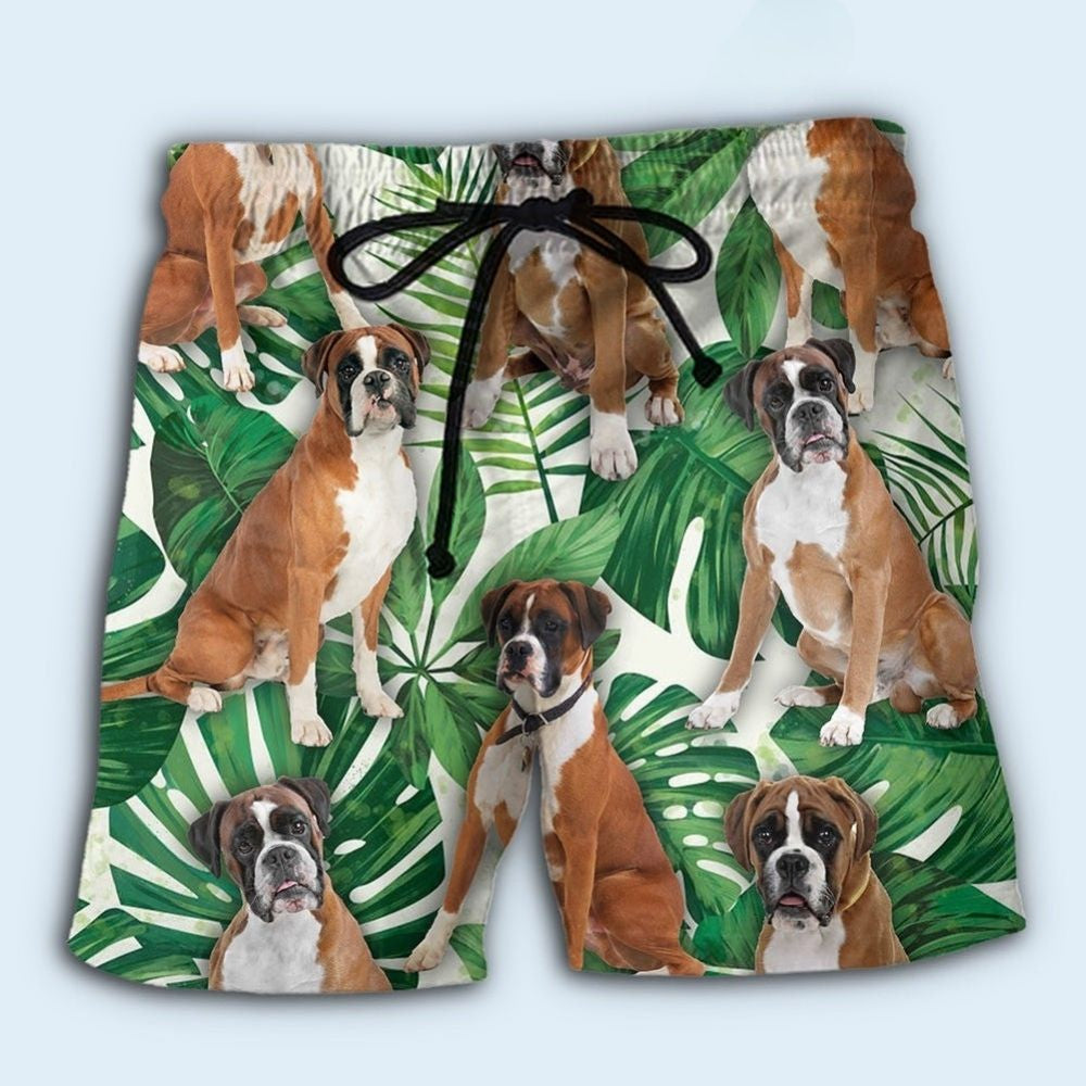 Boxer Dog Tropical Leaf - Beach Short