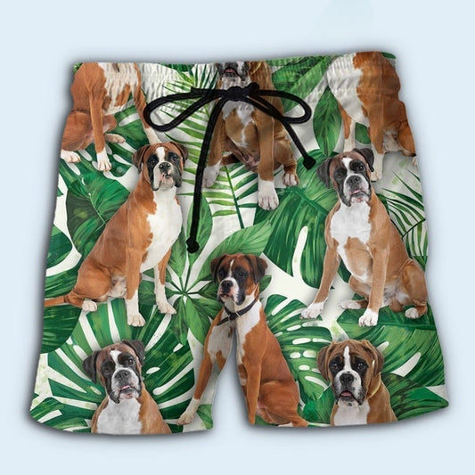 Boxer Dog Tropical Leaf - Beach Short