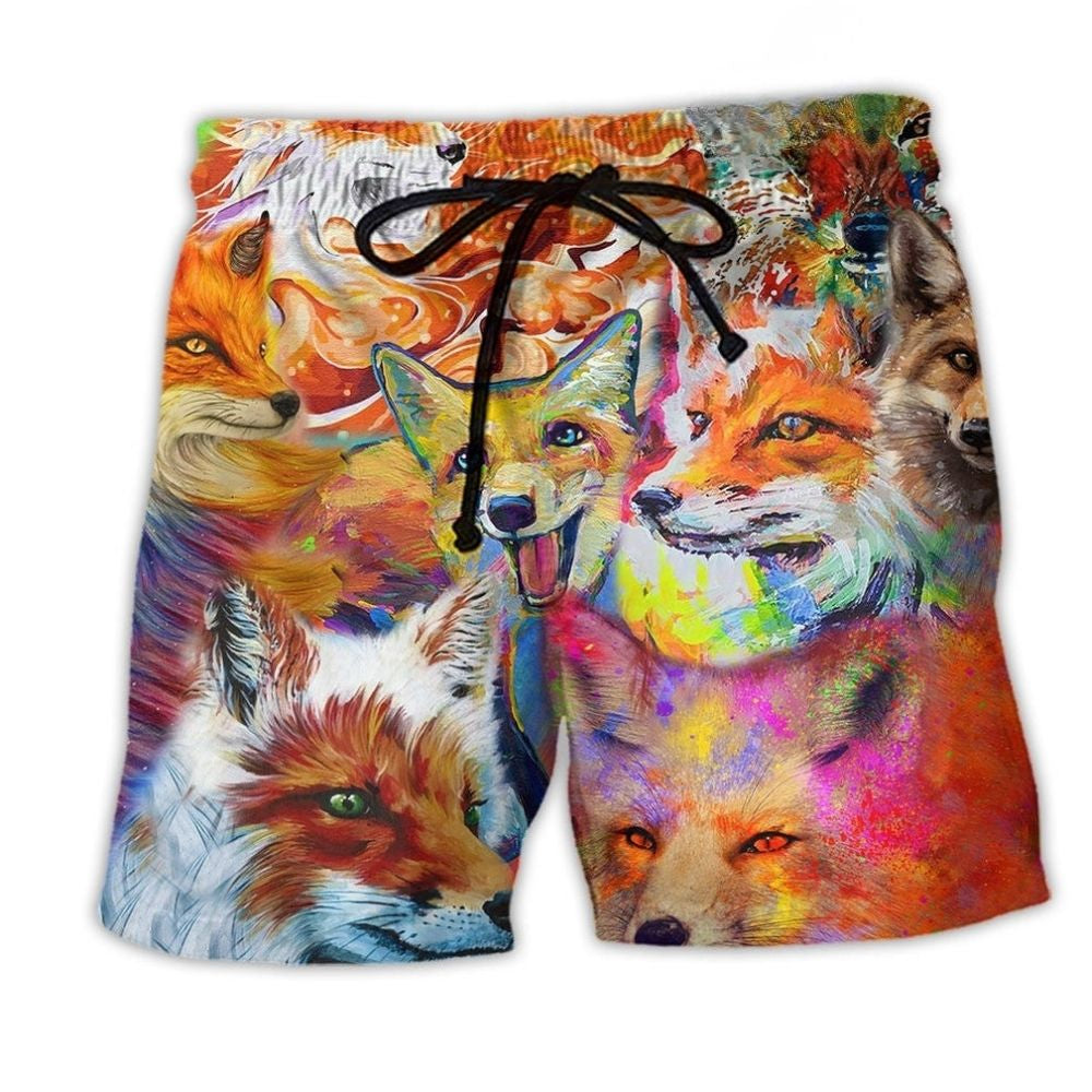 Colorful Fox Artistic Painting Style – Beach Short