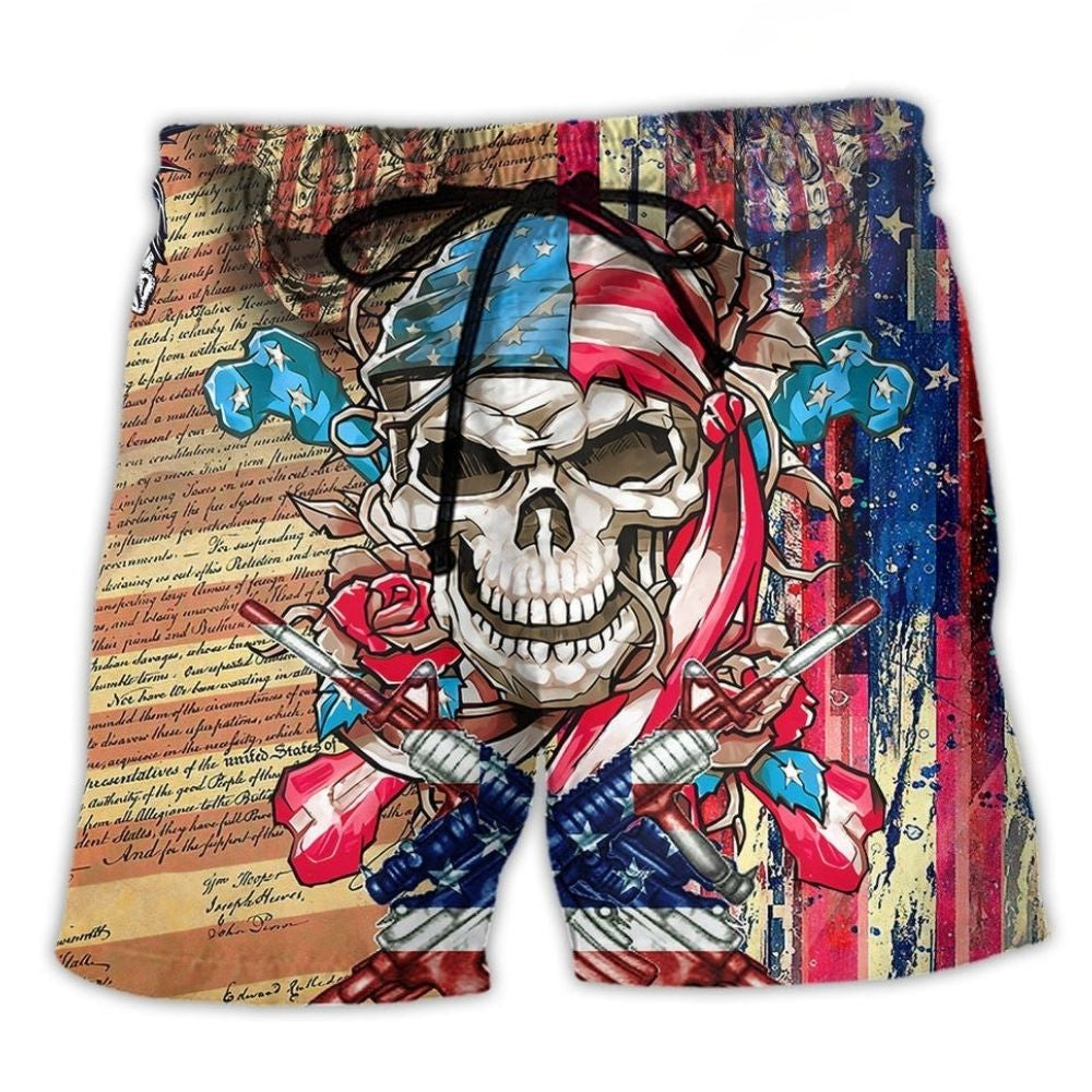 Patriotic Skull Floral America – Beach Short