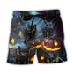 Halloween Black Cat Dark Night With Pumpkin – Beach Short
