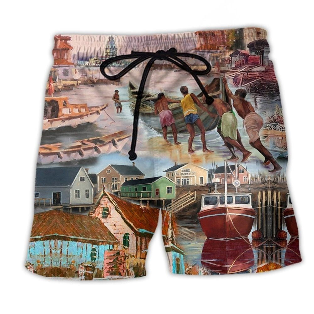 Morning Harbor Scenic Cool Art – Beach Short