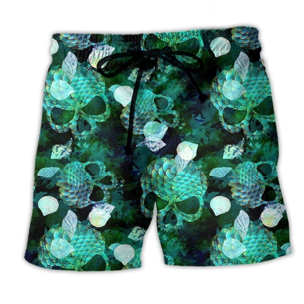 Green Skull Fish Fantasy Art – Beach Short