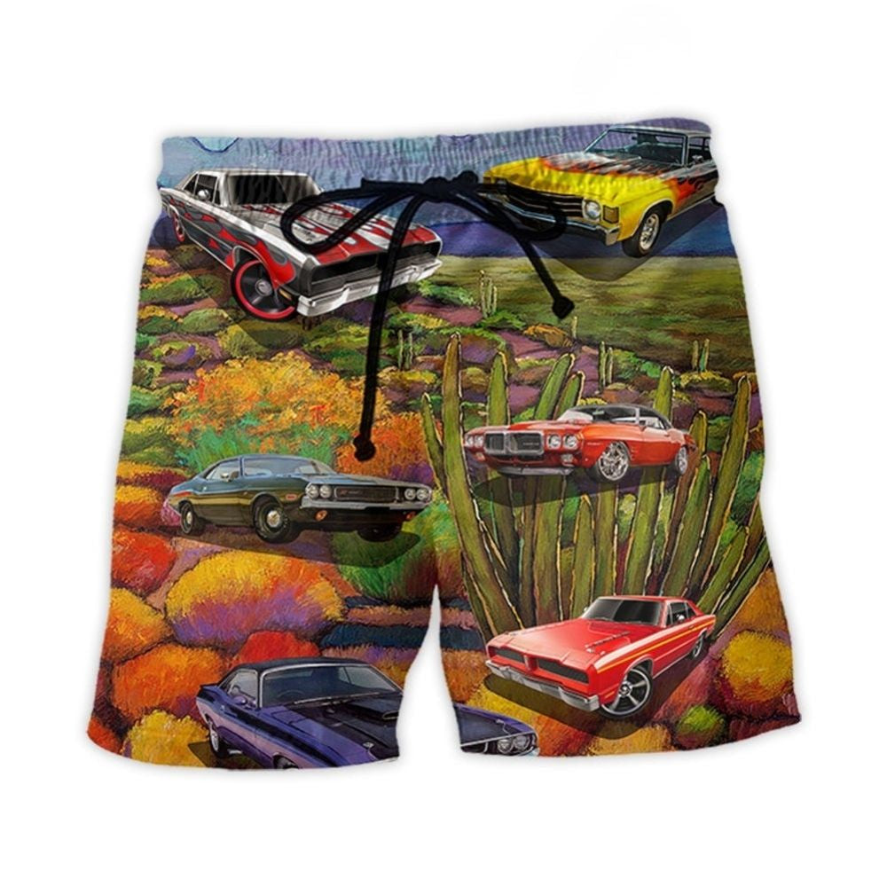 Muscle Car Scenic Landscape Art – Beach Short