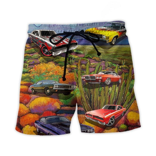 Muscle Car Scenic Landscape Art – Beach Short