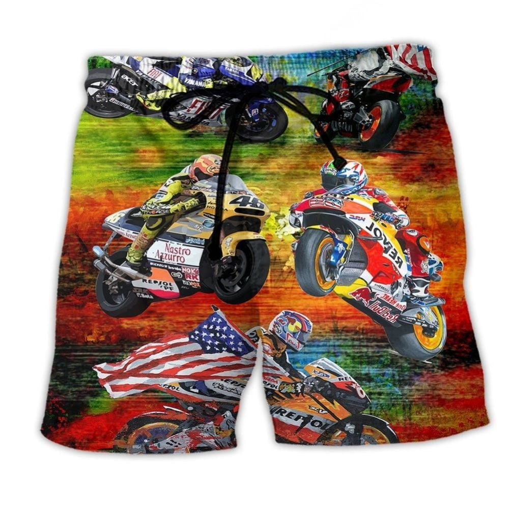 Motorcycle Racing Colorful Motion Art – Beach Short