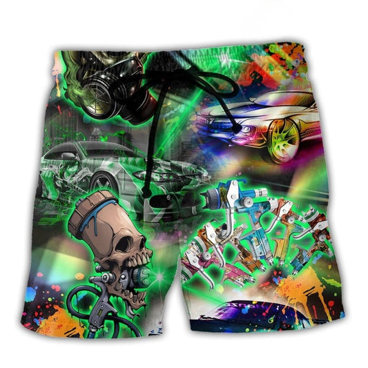 Auto Body Painter Skull Art - Beach Short
