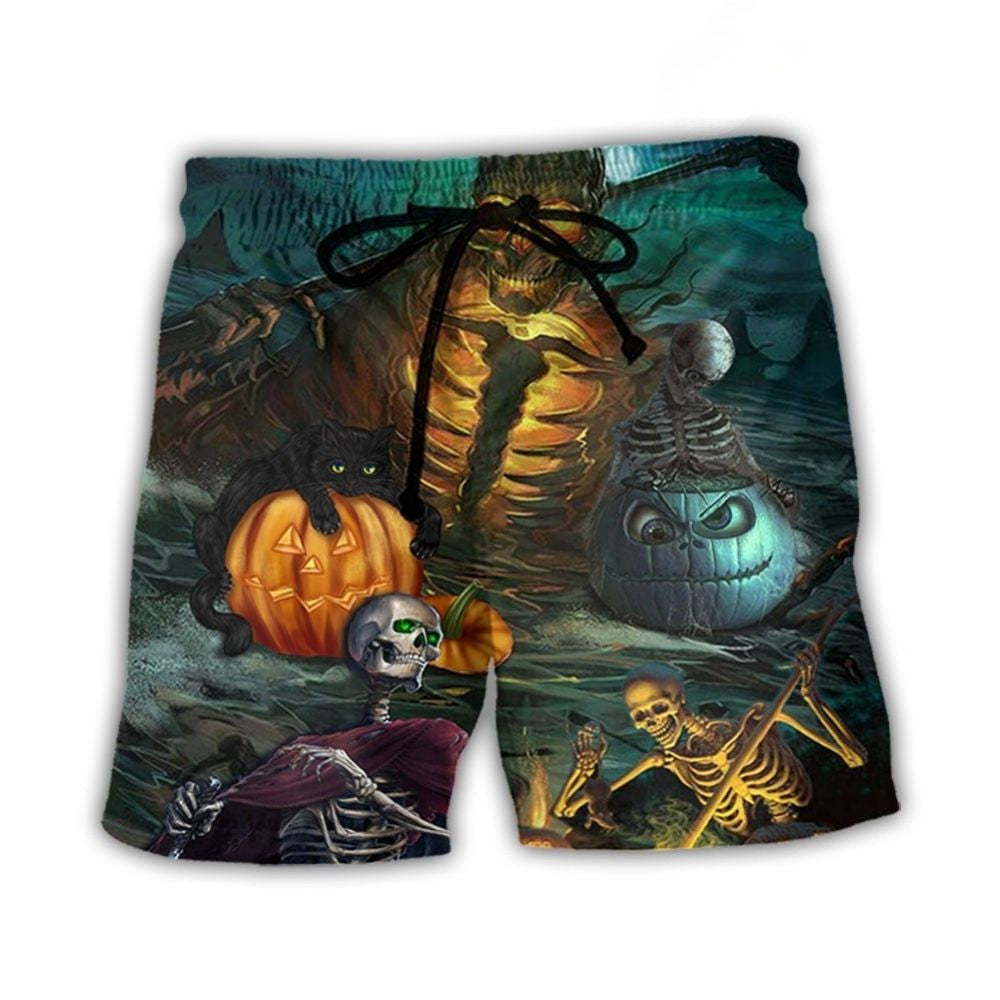 Dark Scary Skull With Pumpkin Halloween – Beach Short