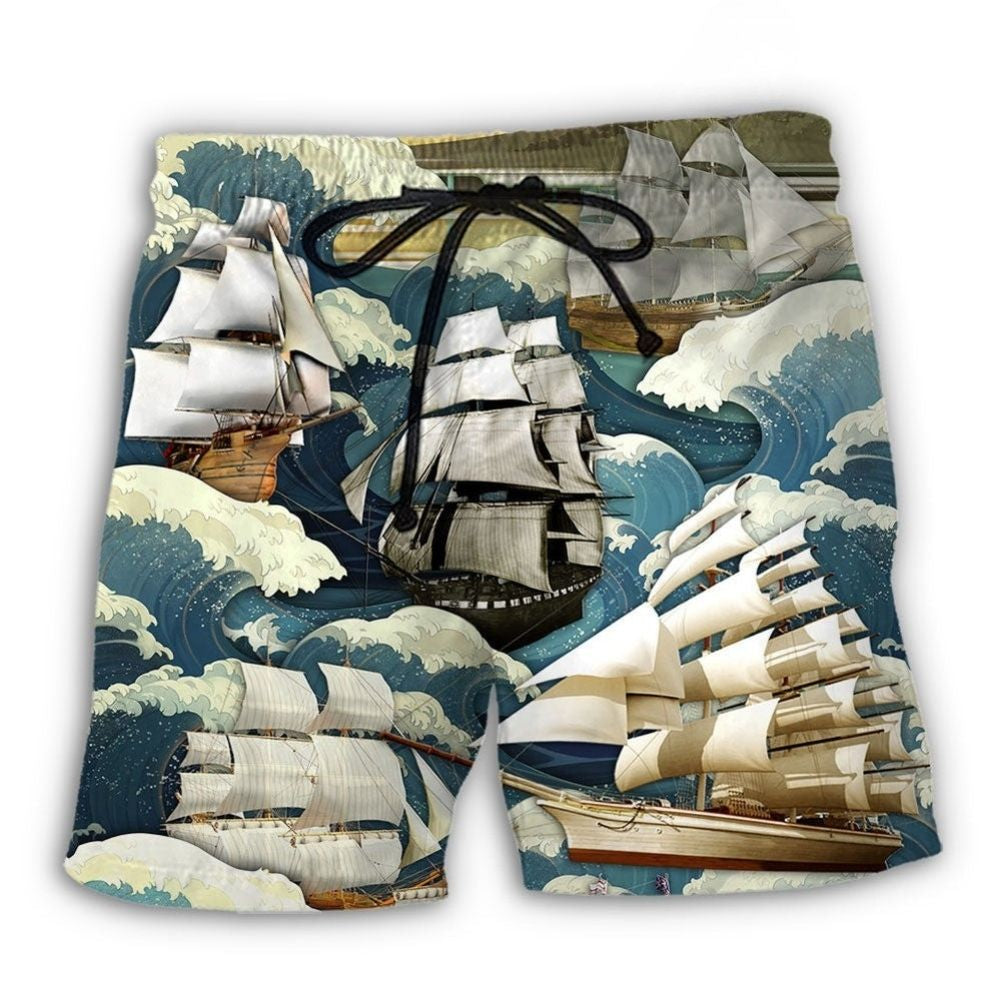 Vintage Sailing Wave Art – Beach Short