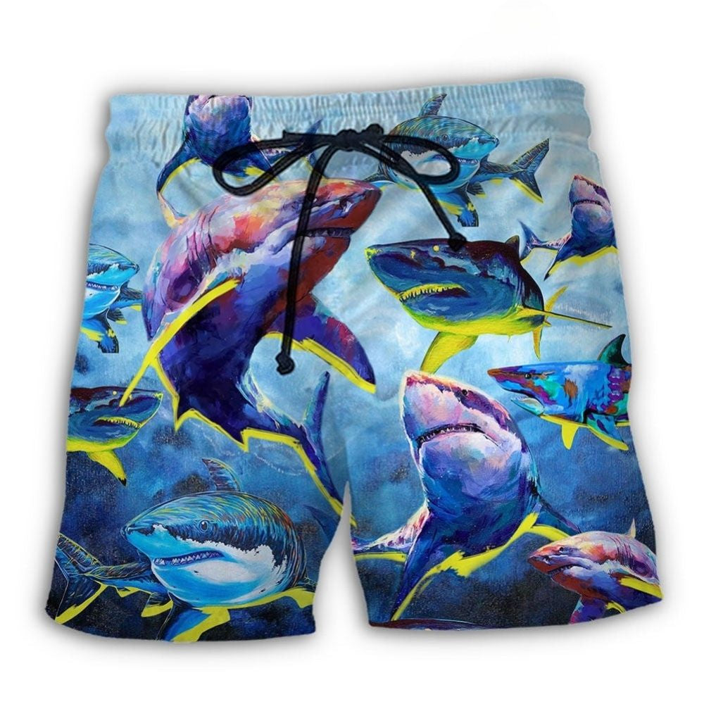 Shark Family Ocean Light Art – Beach Short