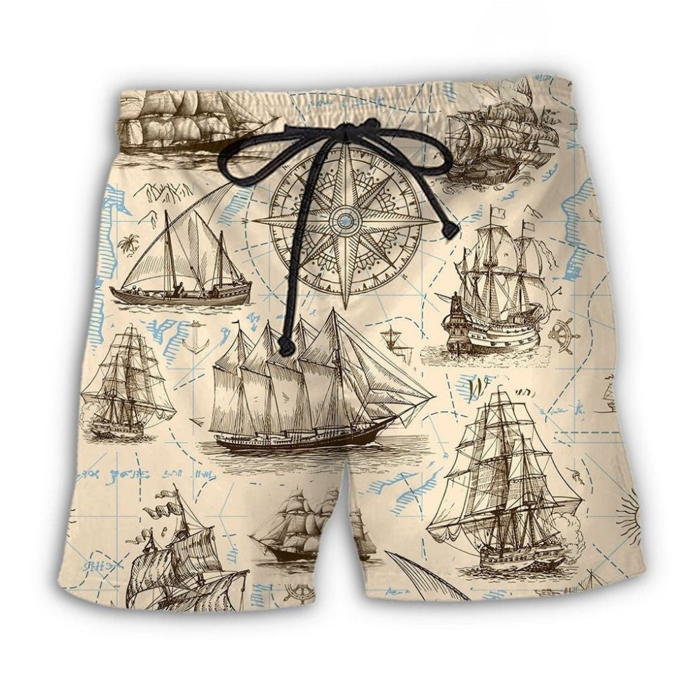 Vintage Pirate Sailing Map Art – Beach Short