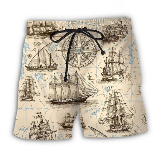 Vintage Pirate Sailing Map Art – Beach Short