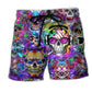 Hippie Skull Colorful Flowers – Beach Short