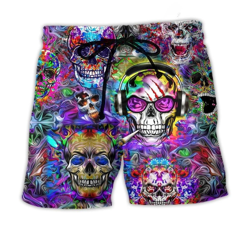 Hippie Skull Colorful Flowers – Beach Short