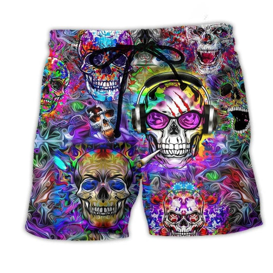 Hippie Skull Colorful Flowers – Beach Short